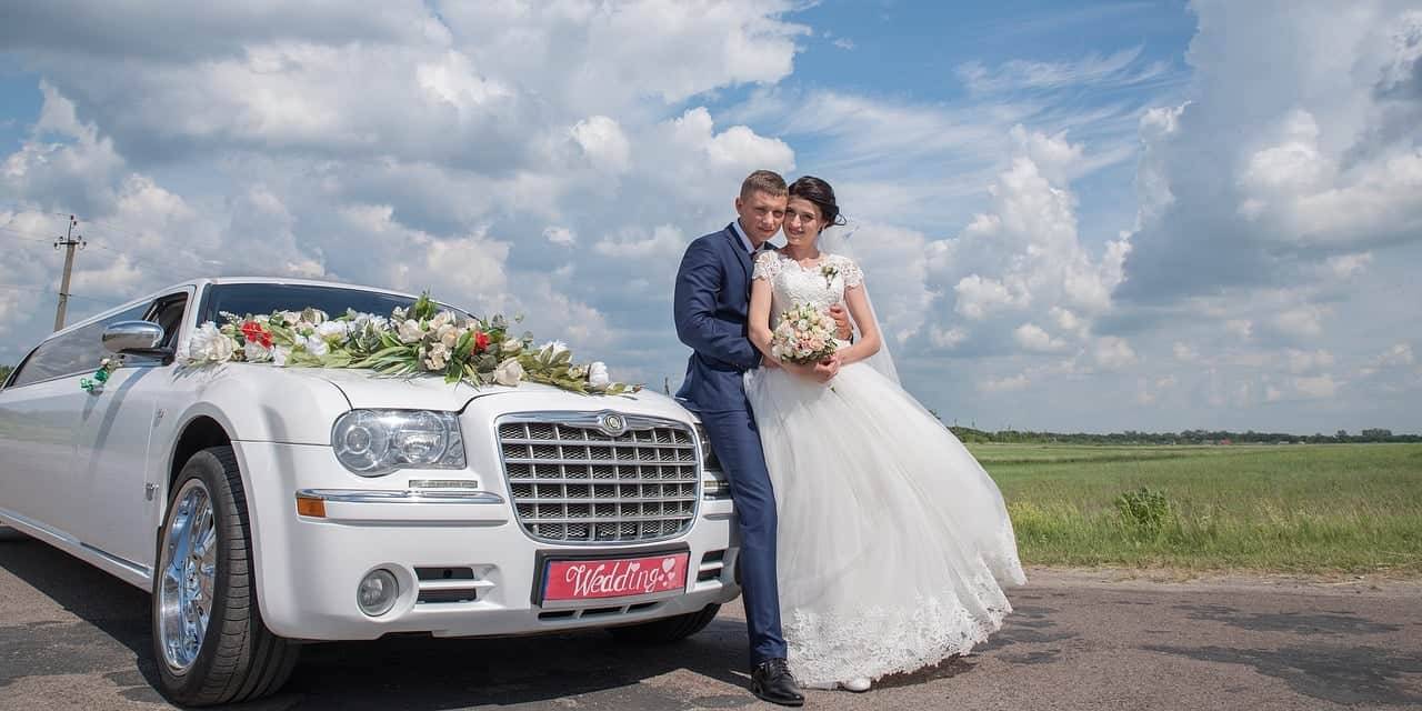 A decorated wedding limousine ready for a Laurelton celebration.